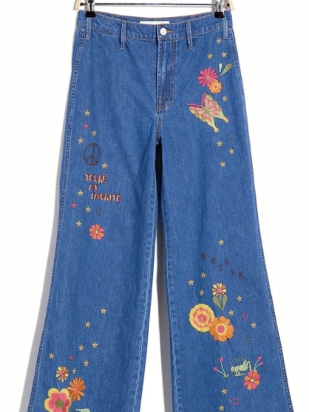MOTHER The Heyday Hustler Roller High Waist Embroidered Wide Leg Jeans